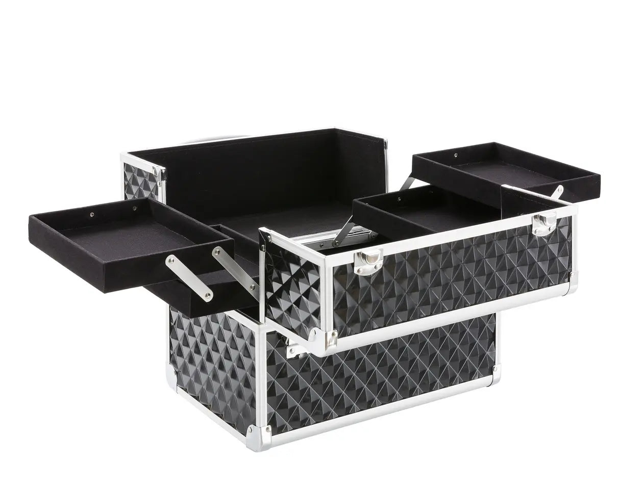 Mallette de Rangement 2 Étages Noir Diamant L - Manucure et Maquillage OCIBEL