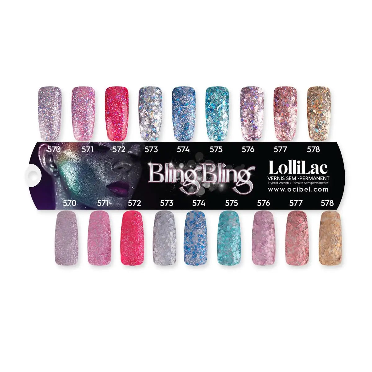Nuancier 9 Vernis Semi Permanent Lollilac Collection Bling Bling - Brillant et Mat OCIBEL
