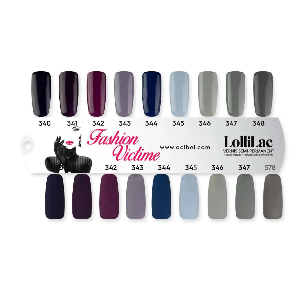 Nuancier 9 Vernis Semi Permanent Lollilac Collection Fashion Victime - Brillant et Mat OCIBEL