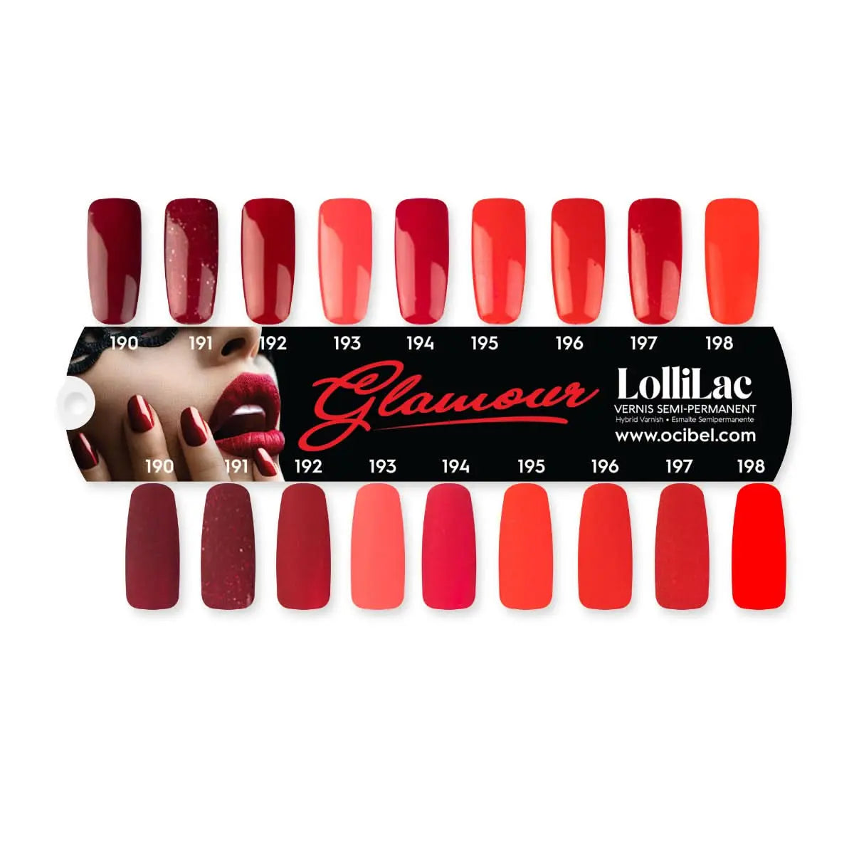 Nuancier 9 Vernis Semi Permanent Lollilac Collection Glamour - Brillant et Mat OCIBEL