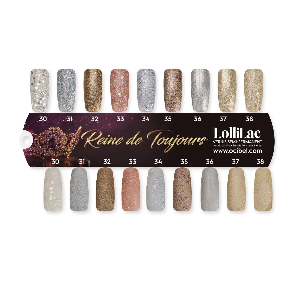 Nuancier 9 Vernis Semi Permanent Lollilac Collection Reine de Toujours - Brillant et Mat OCIBEL
