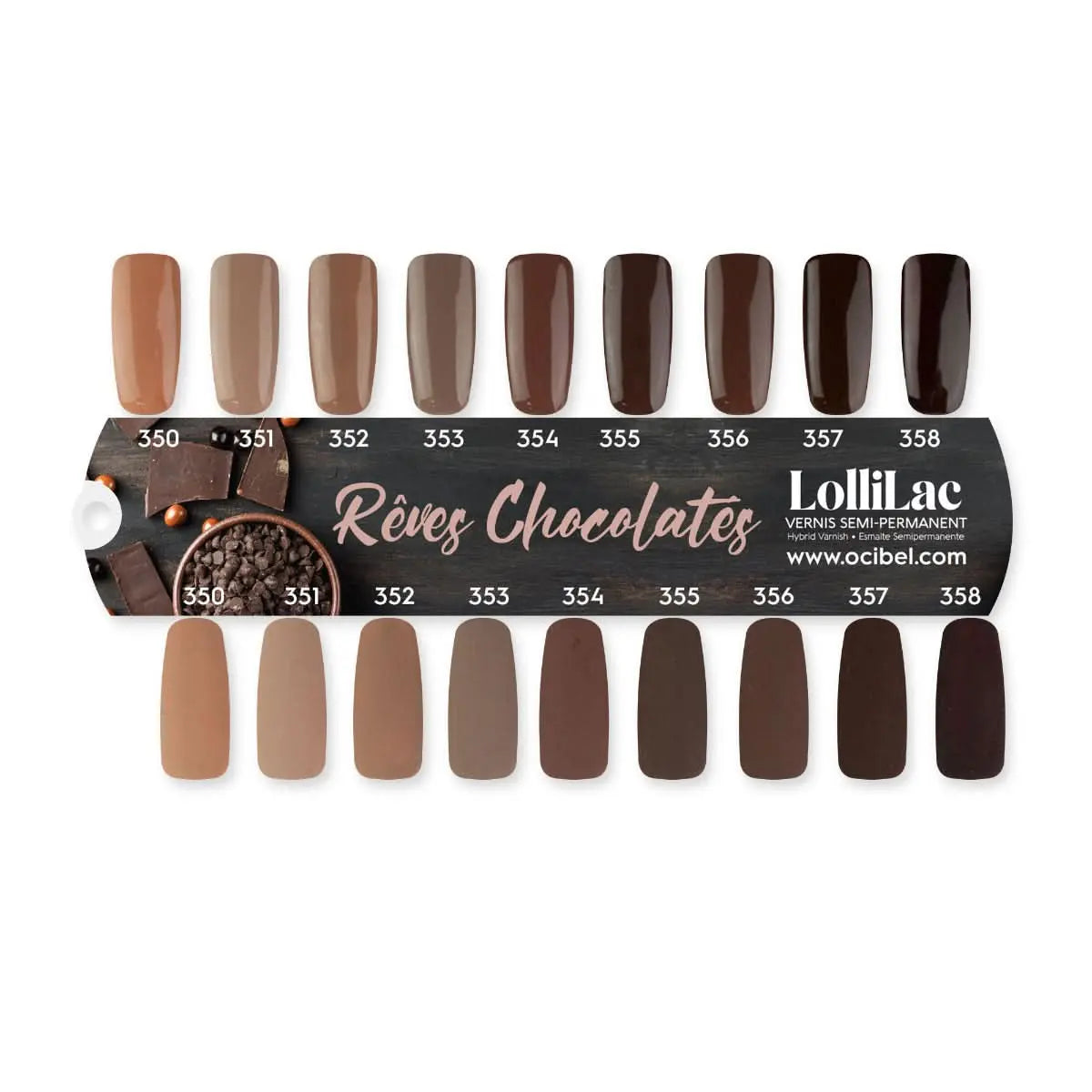 Nuancier 9 Vernis Semi Permanent Lollilac Collection Rêves Chocolatés - Brillant et Mat OCIBEL